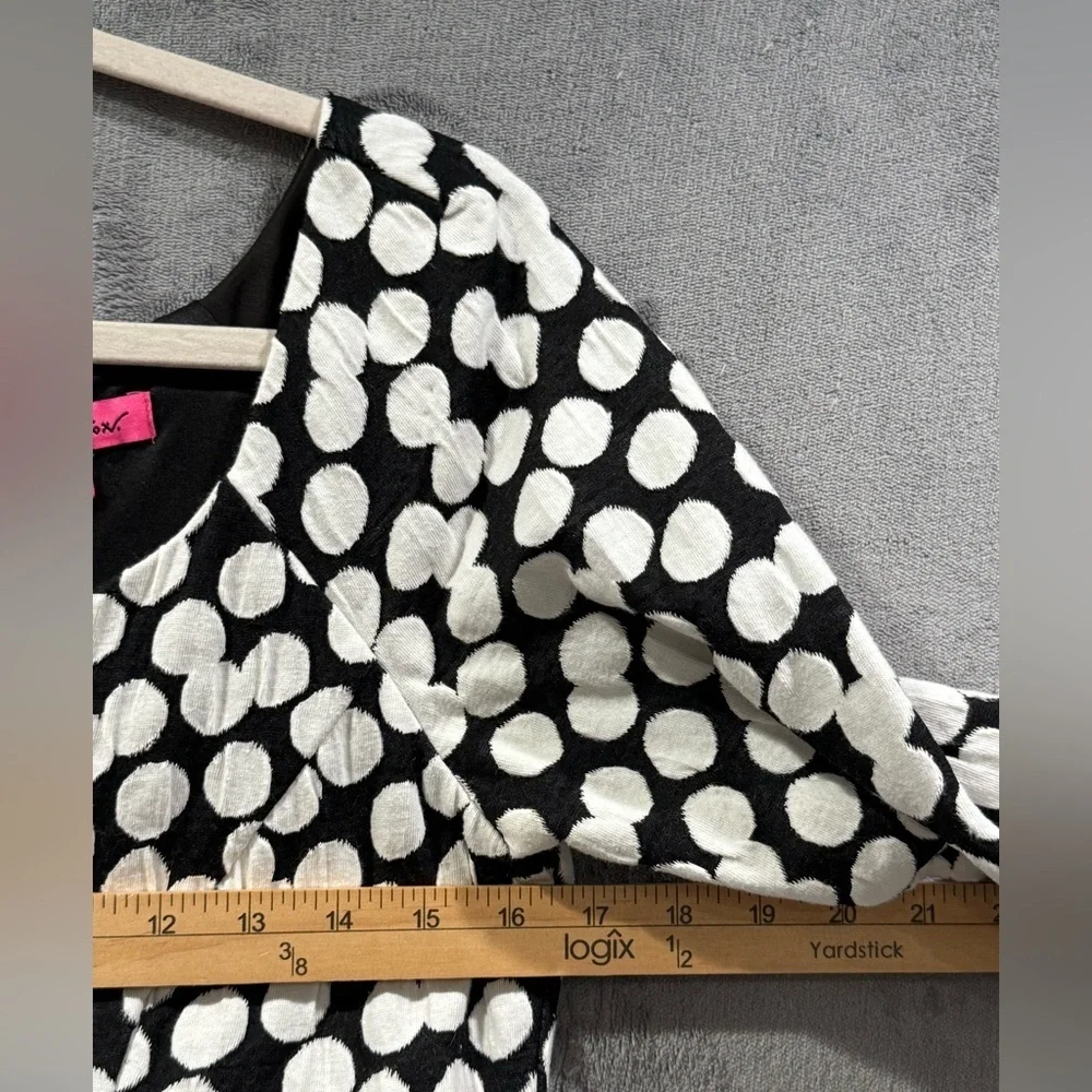 Betsy Johnson Black White Polka Dot 3/4 Sleeve Above Knee Dress Pockets Size 10 - Picture 4 of 13